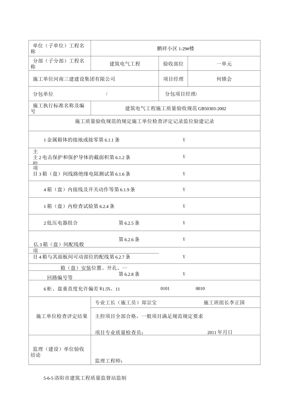 成套配电箱安装检验批Microsoft Word 文档_第1页
