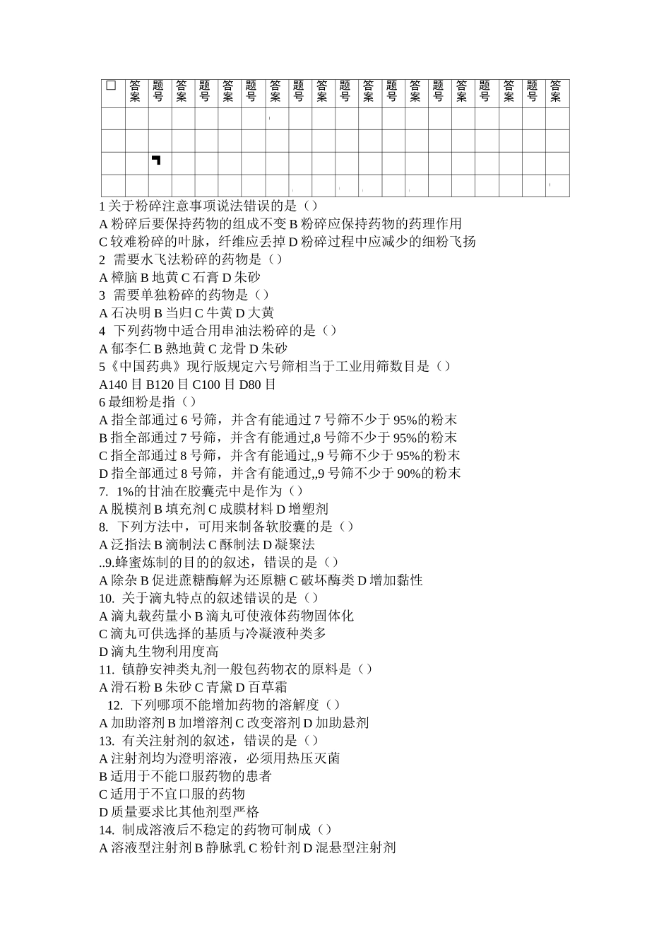 中药药剂选择题(详细)_第1页