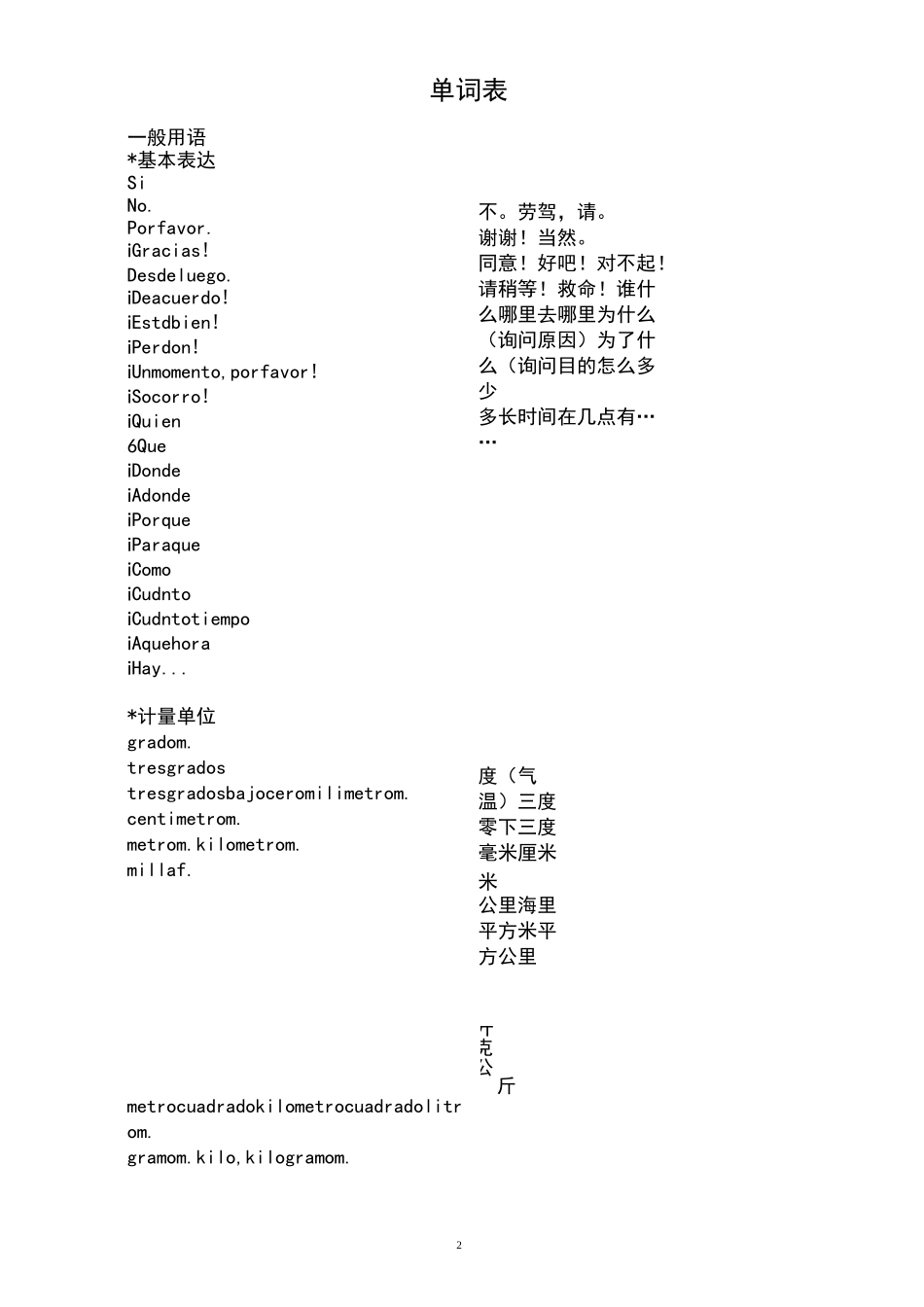 西班牙语常用词汇表_第2页