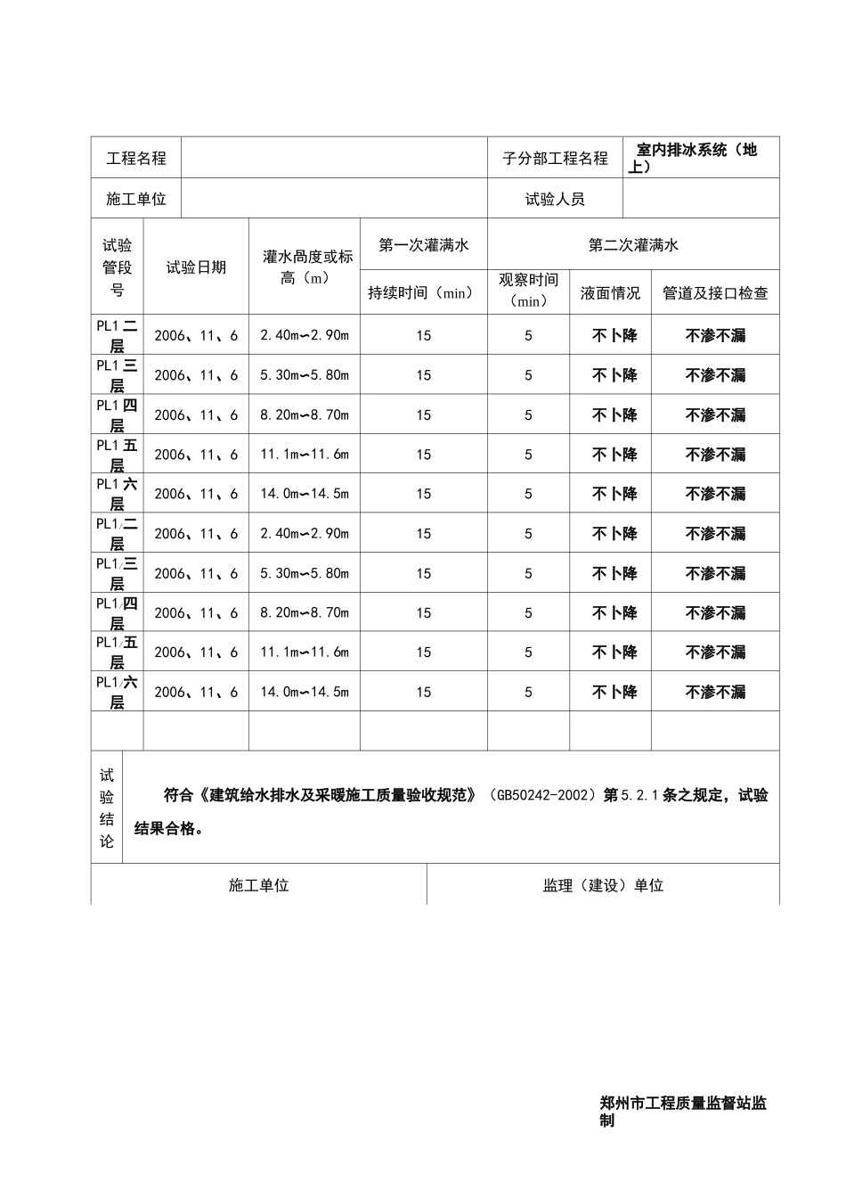 排水管道灌水试验记录_第2页