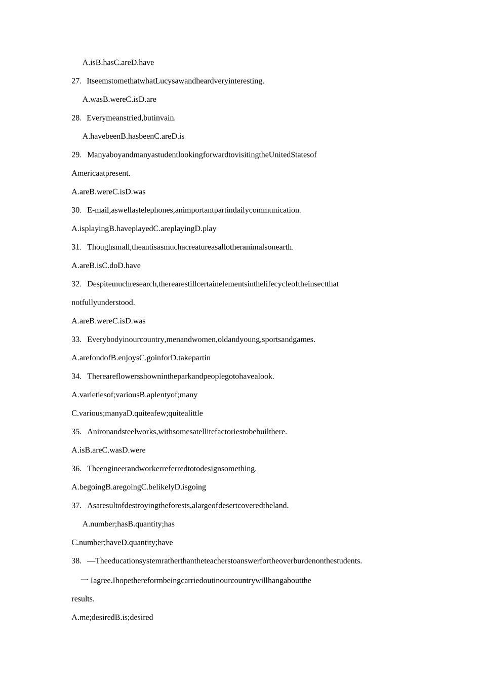 高三语法专项复习主谓一致练习_第3页