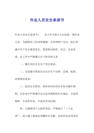 作业人员安全承诺书