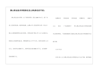 佛山职业技术学院排名怎么样