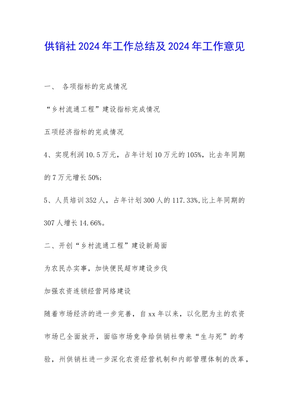 供销社2024年工作总结及2024年工作意见-_第1页