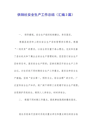 供销社安全生产工作总结