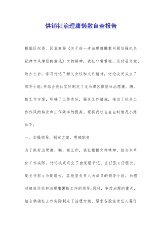 供销社治理庸懒散自查报告-