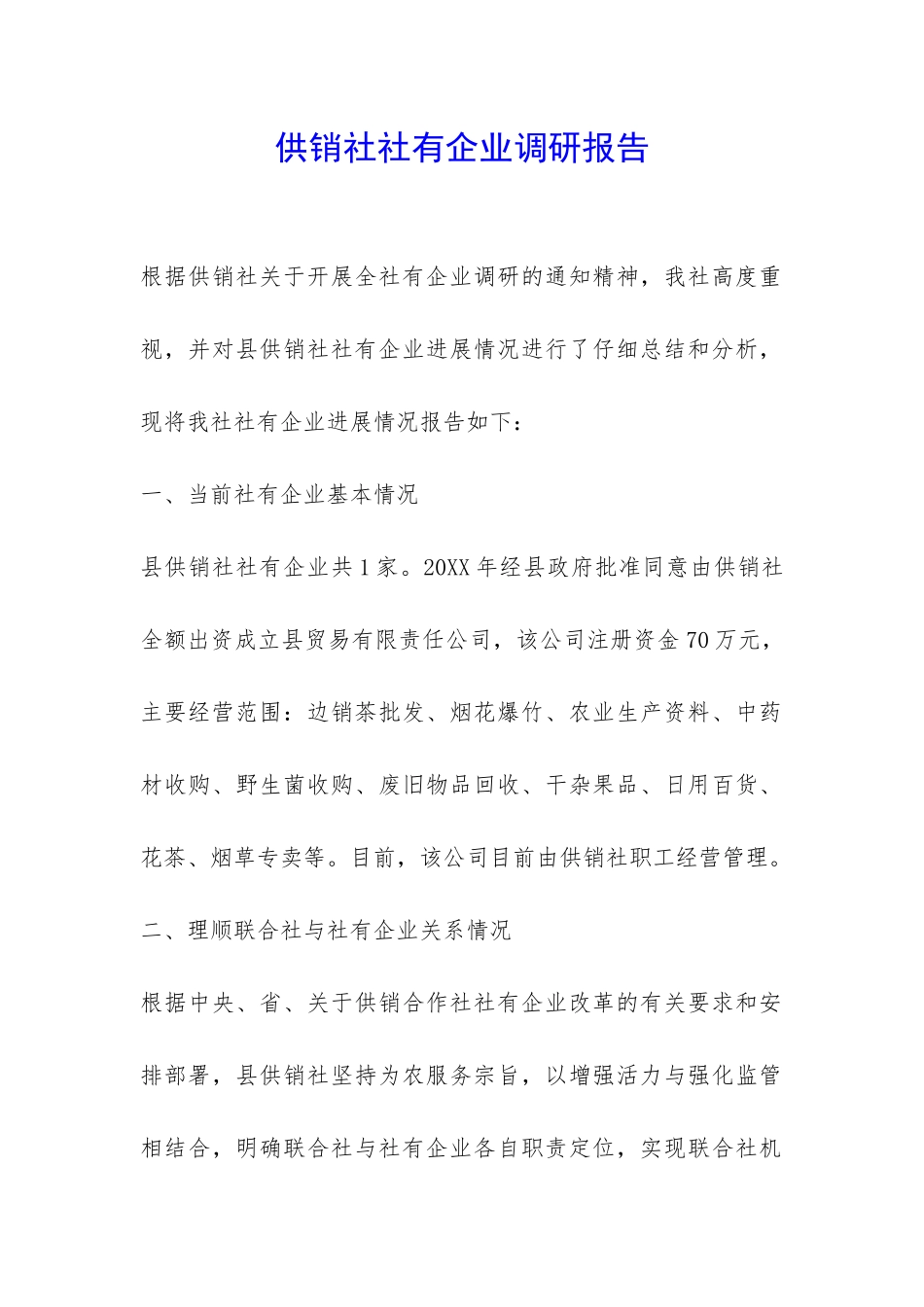 供销社社有企业调研报告-_第1页