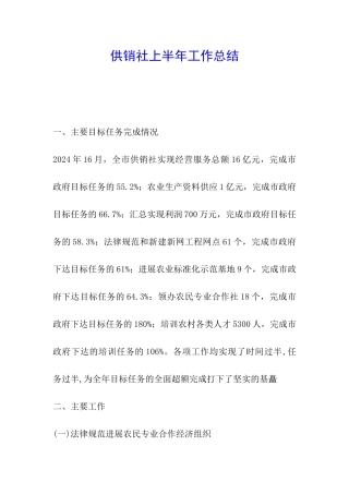 供销社上半年工作总结