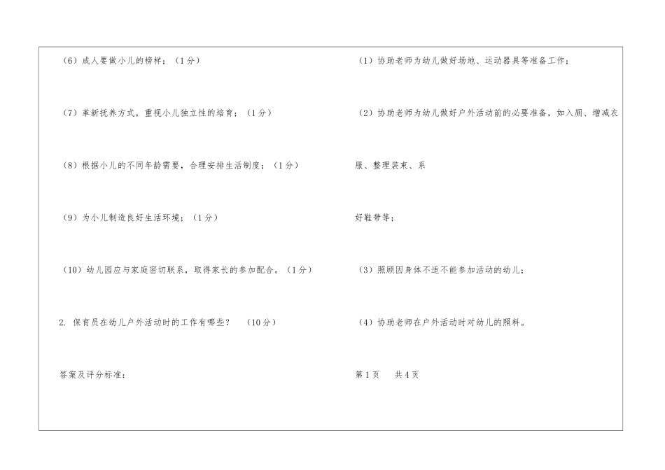 保育员初级操作技能考核试卷-试卷1评分记录_第2页