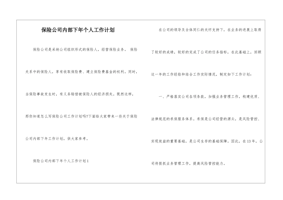 保险公司内部下年个人工作计划_第1页