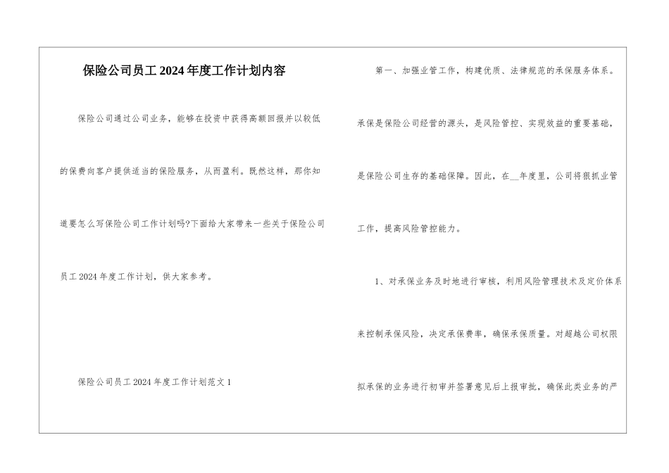 保险公司员工2024年度工作计划内容_第1页