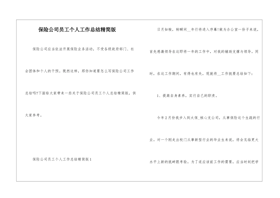 保险公司员工个人工作总结精简版_第1页