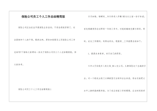 保险公司员工个人工作总结精简版