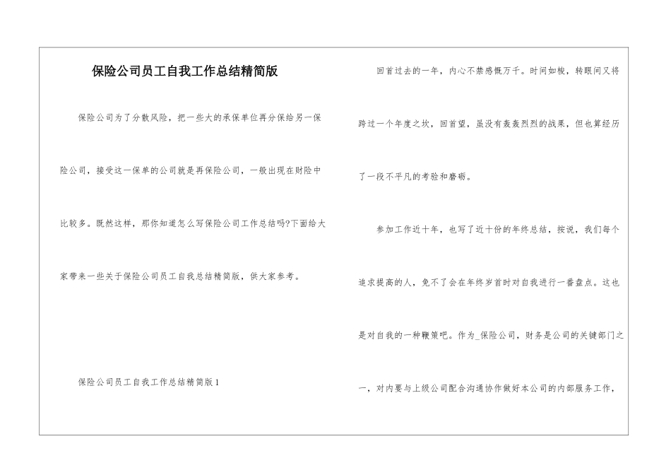 保险公司员工自我工作总结精简版_第1页