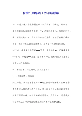 保险公司年终工作总结模板-