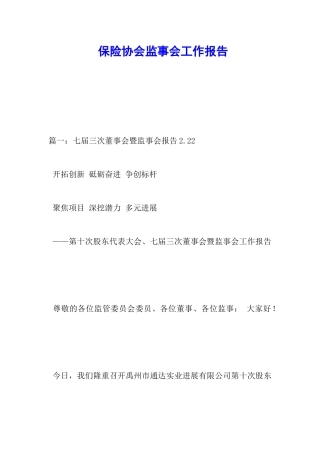 保险协会监事会工作报告