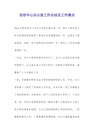 信息中心办公室工作总结及工作要点-