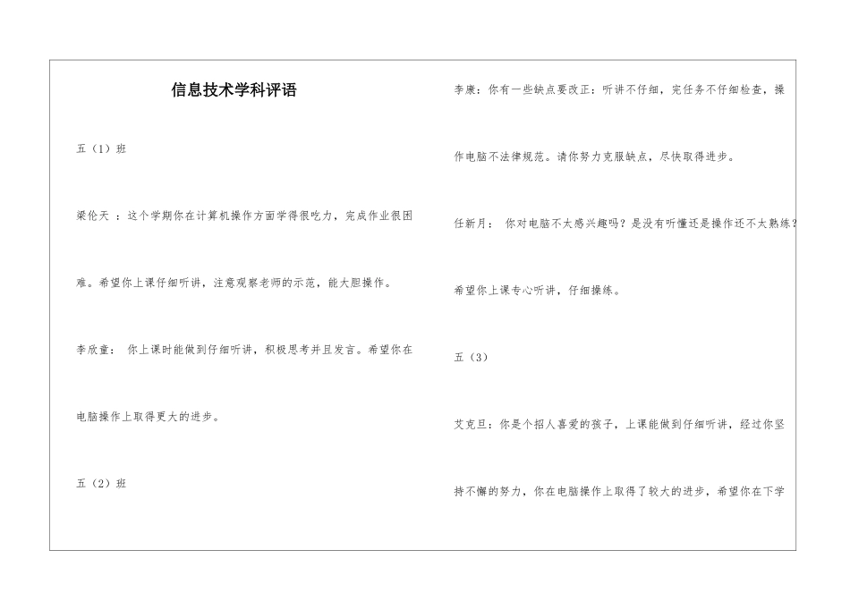 信息技术学科评语_第1页