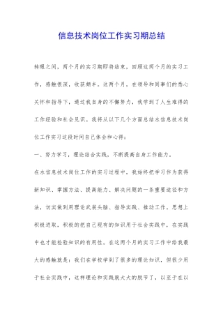 信息技术岗位工作实习期总结-
