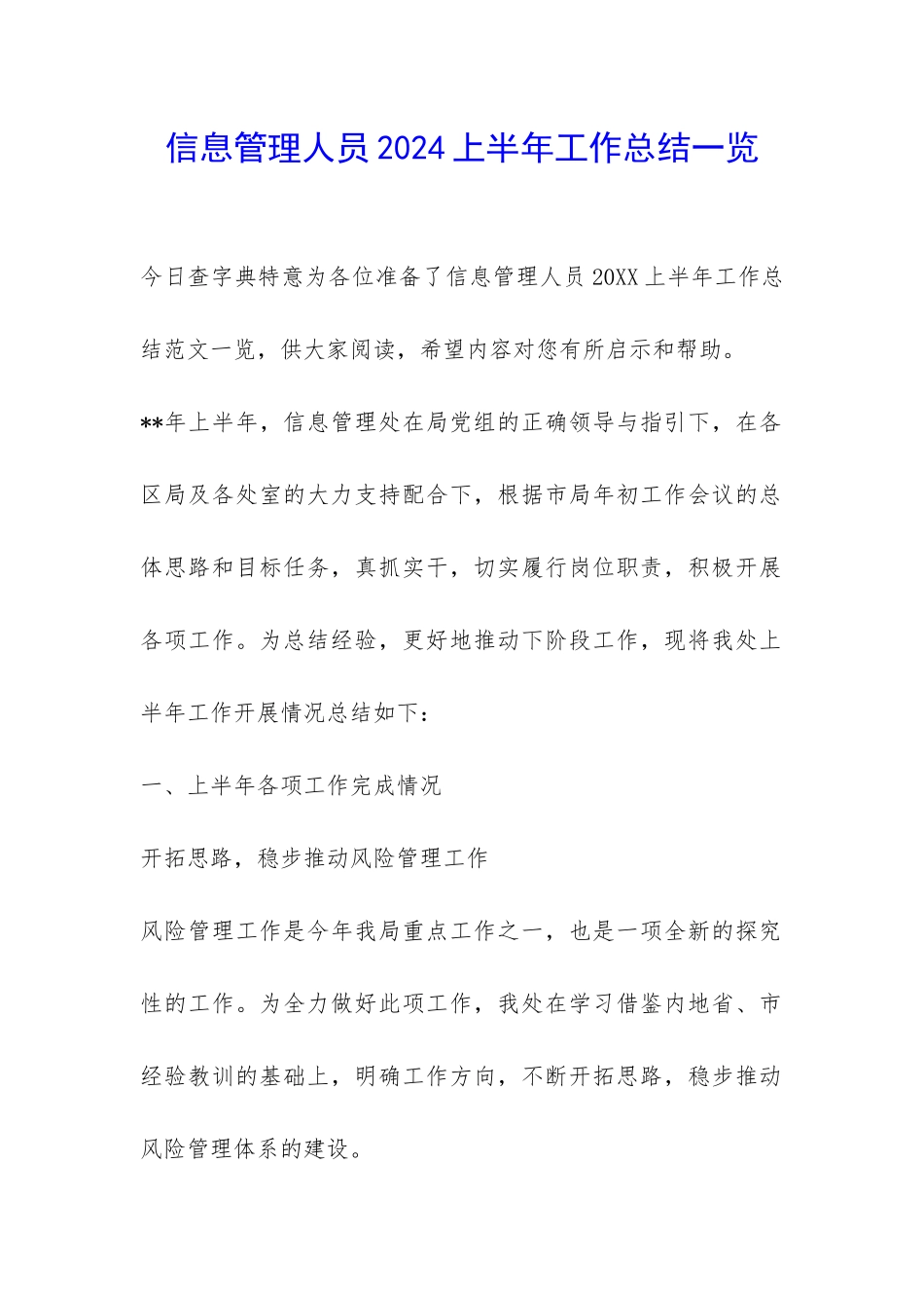 信息管理人员2024上半年工作总结一览-_第1页
