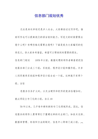 信息部门规划优秀