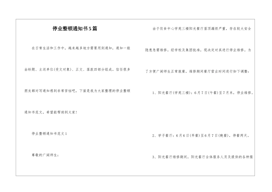 停业整顿通知书5篇_第1页