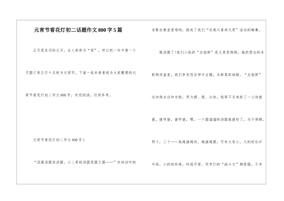 元宵节看花灯初二话题作文800字5篇_第1页