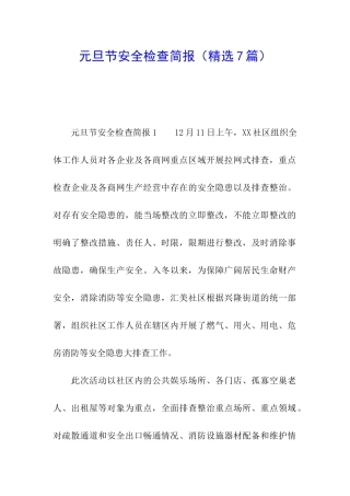 元旦节安全检查简报
