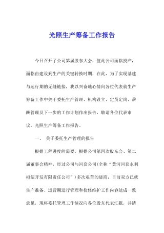 光照生产筹备工作报告
