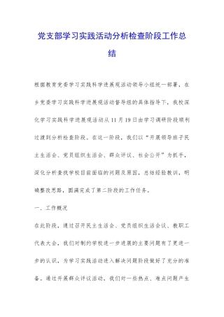党支部学习实践活动分析检查阶段工作总结-