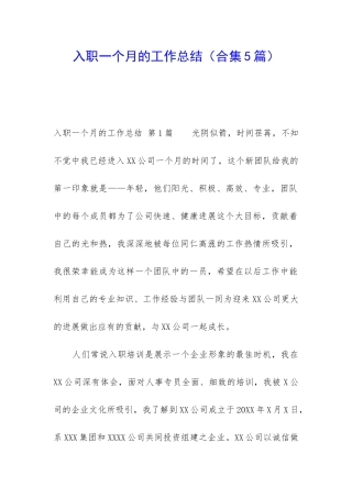 入职一个月的工作总结