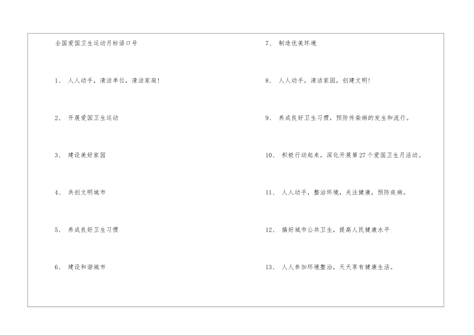 全国爱国卫生运动月33周年标语口号大全2024_第3页