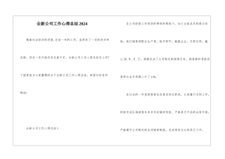 全新公司工作心得总结2024