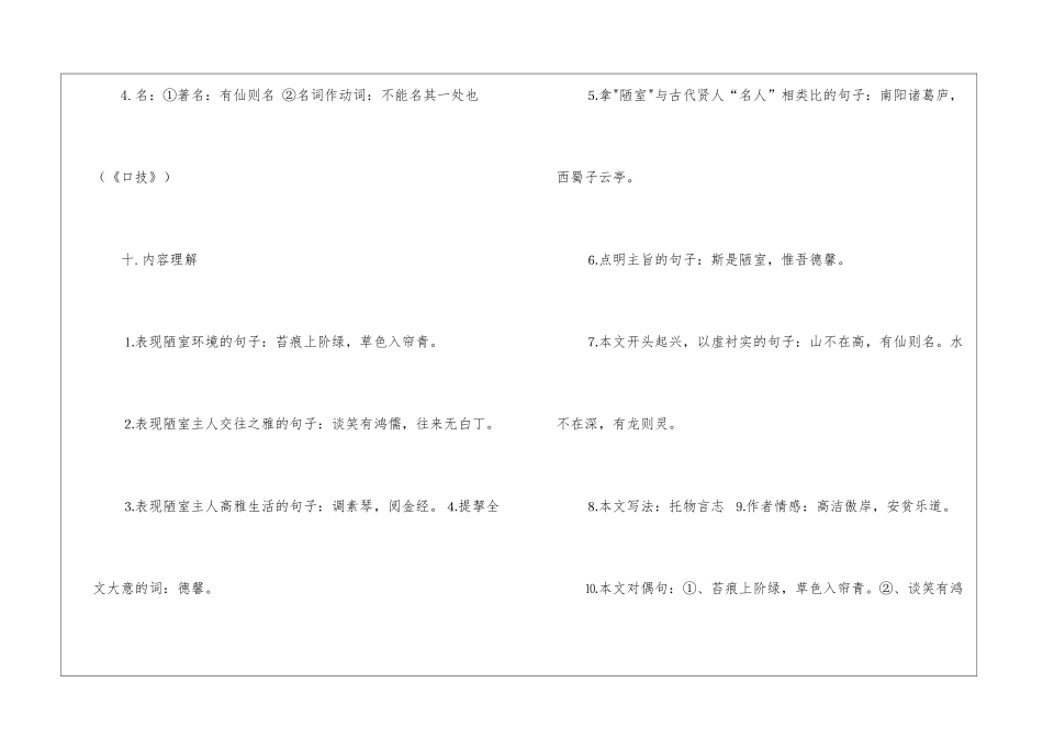 八年级语文上册《陋室铭》重点考点归纳_第3页
