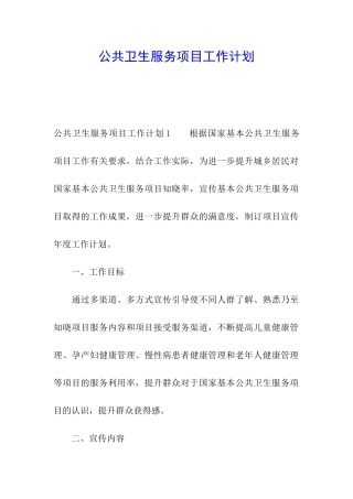 公共卫生服务项目工作计划