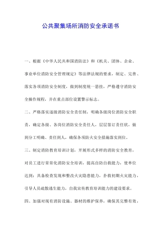 公共聚集场所消防安全承诺书
