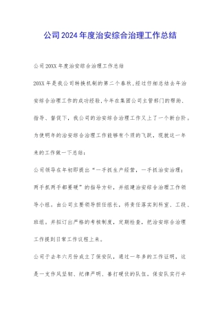公司2024年度治安综合治理工作总结-