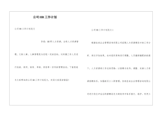 公司HR工作计划