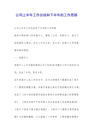 公司上半年工作总结和下半年的工作思路-