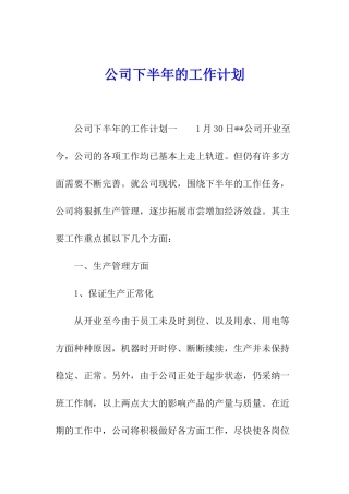 公司下半年的工作计划
