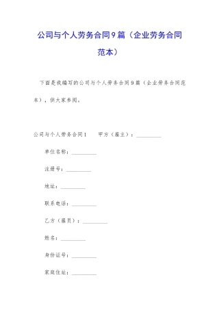 公司与个人劳务合同9篇