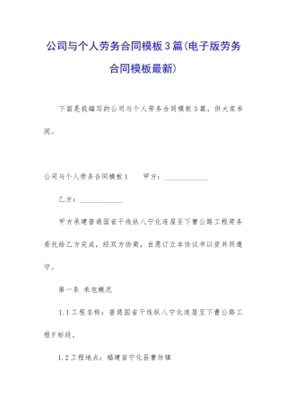 公司与个人劳务合同模板3篇