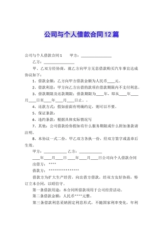 公司与个人借款合同12篇