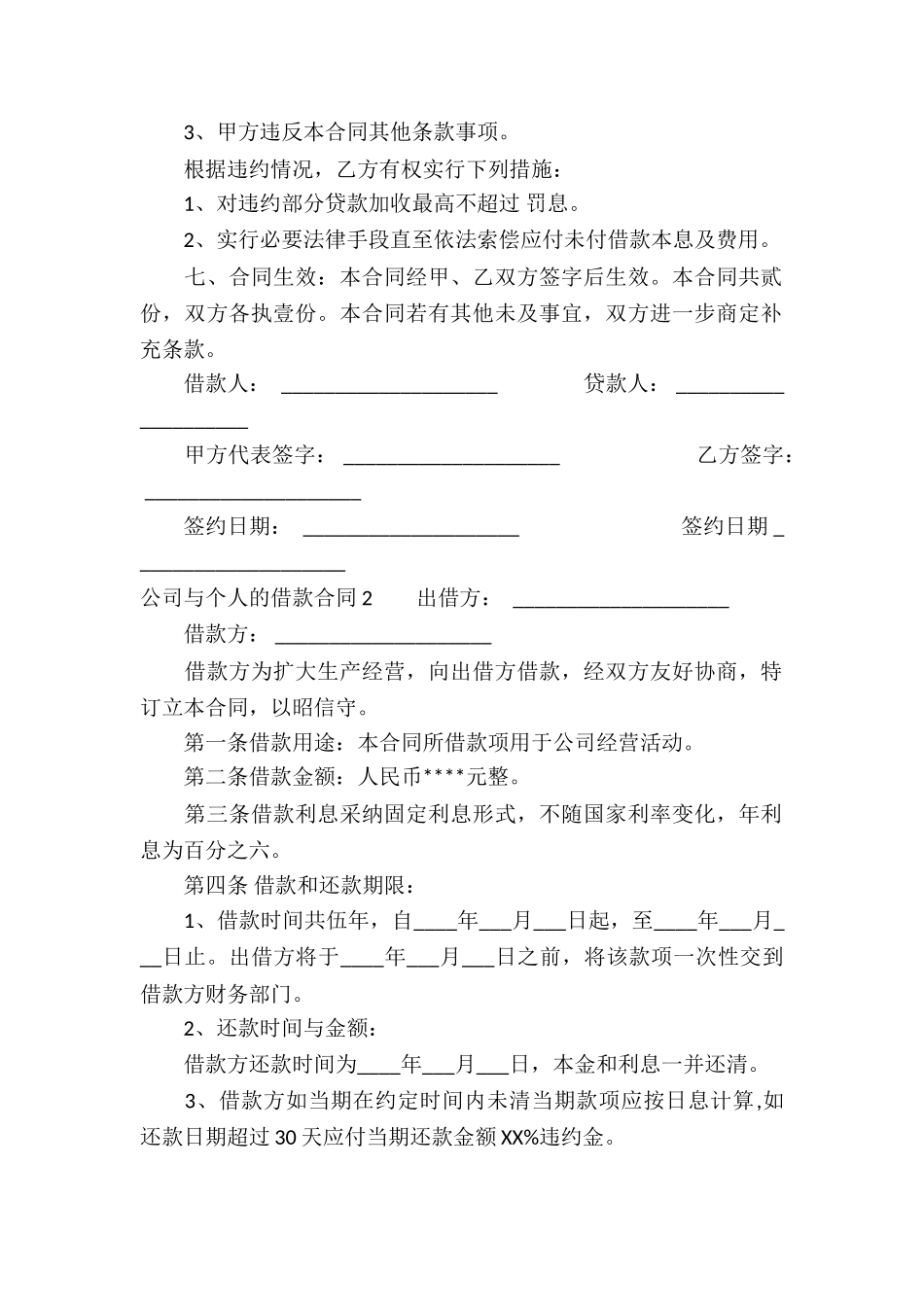 公司与个人的借款合同_第2页