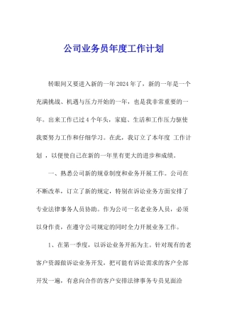 公司业务员年度工作计划