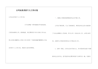 公司业务员的个人工作计划