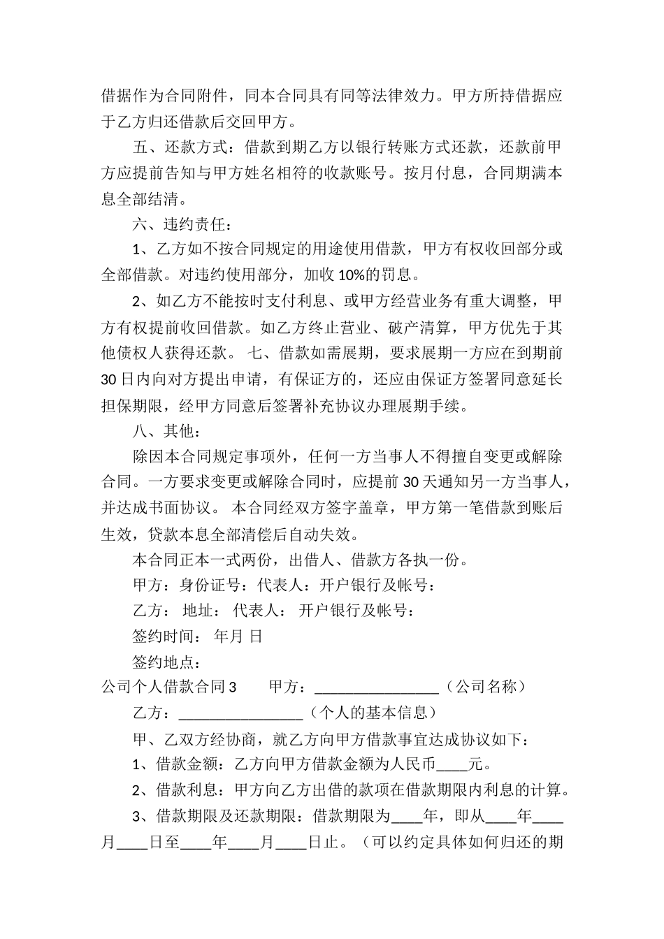 公司个人借款合同_第3页
