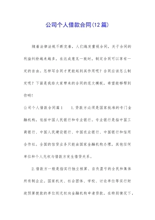 公司个人借款合同(12篇)