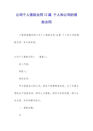 公司个人借款合同12篇-个人和公司的借款合同