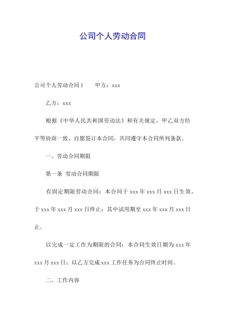 公司个人劳动合同